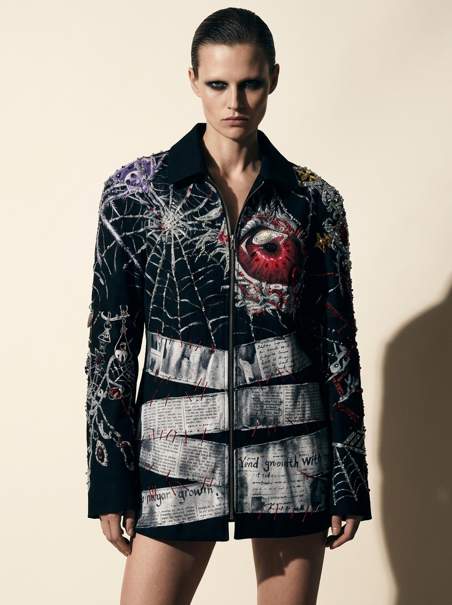 Black chaos rose newspaper coat model