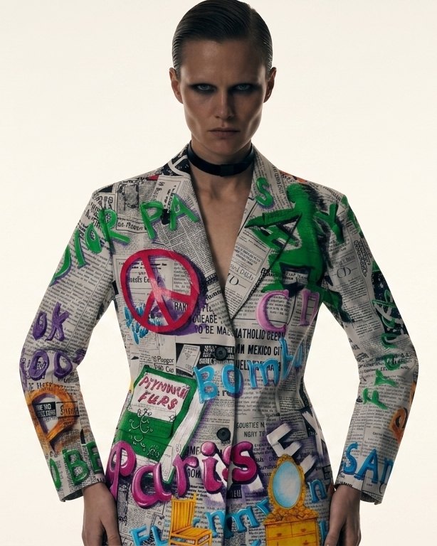 Newspaper painted jacket campaign front