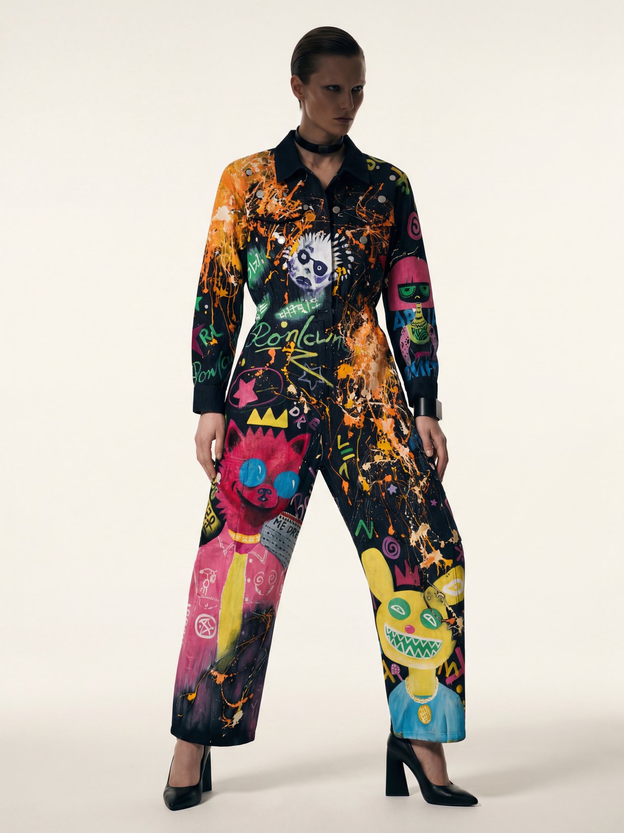 Colorful hand-painted couture jumpsuit
